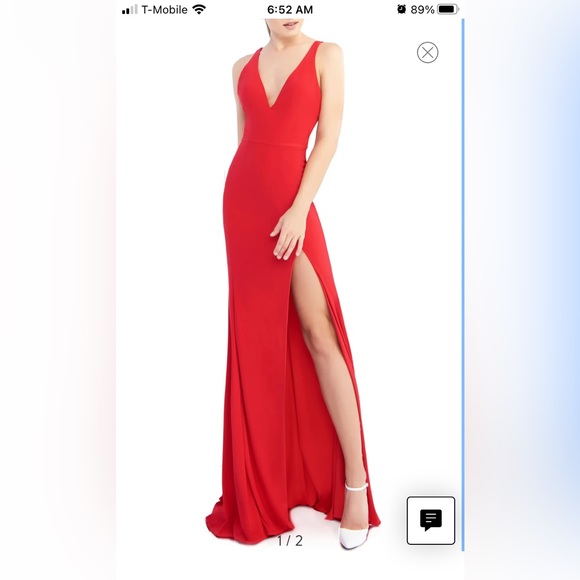 NWOT IEENA for MAC DUGGAL Women’s Deep V Neck Jersey Knit Gown - Picture 2 of 14